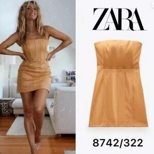 Zara leather strapless dress